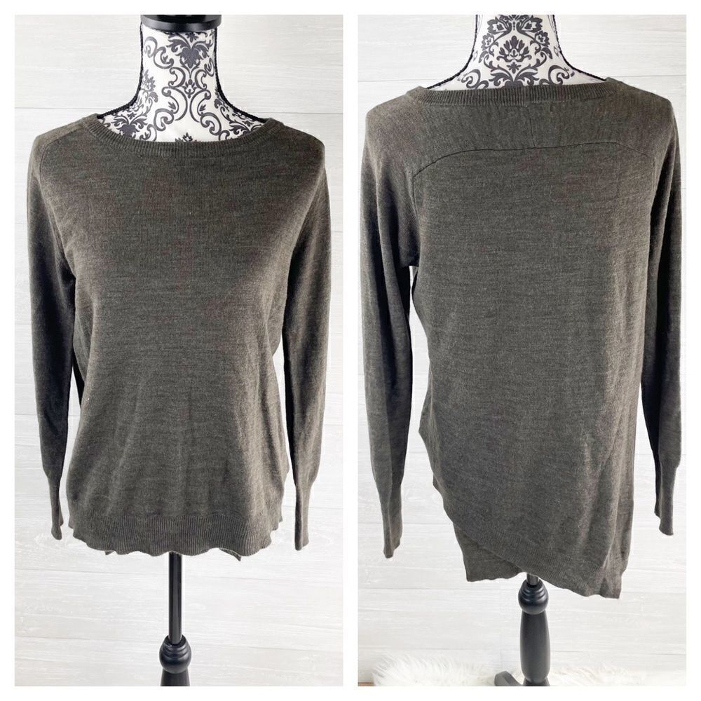 BB Dakota Cross High Low Hem Brown Crewneck Sweater